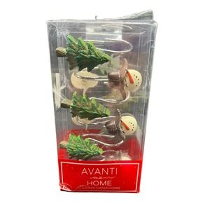 Avanti Home Christmas Shower Curtain Hook Set of 12 Snowmen & Trees - NIB